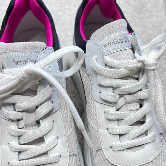 NEW Nero Giardini Platform Sneakers Pink Silver Glitter White Black 37 7 - Picture 3 of 7